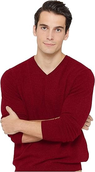 State Cashmere Men's Essential V-Neck Sweater 100% Pure Cashmere Classic Long Sleeve Pullover