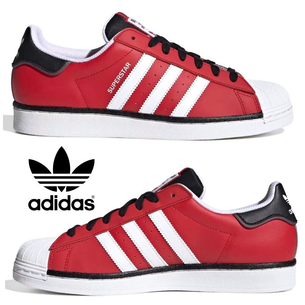 Adidas Originals Superstar Men's Sneakers Comfort Sport Casual Shoes White Red