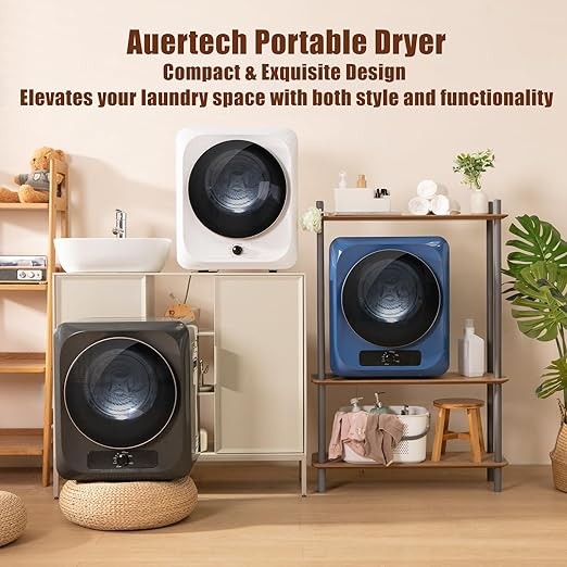 Auertech Portable Clothes Dryer, 850W 10Lbs Compact Laundry Dryer with 5 Drying Modes, Stainless Steel Tub, Easy Knob Control, 1.5 cu.ft Front Load Mini Electric Dryer Machine for Apartment, Home, RV