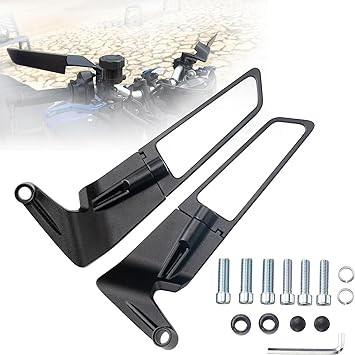 Racing Motorcycle Mirrors Universal 10MM and 8MM Stealth Wing Side Mirrors Double Rotating Motorcycle Rear View Mirrors, Compatible with 390 Duke Honda Yamaha Suzuki Kawasaki Z400 Z650 Z900