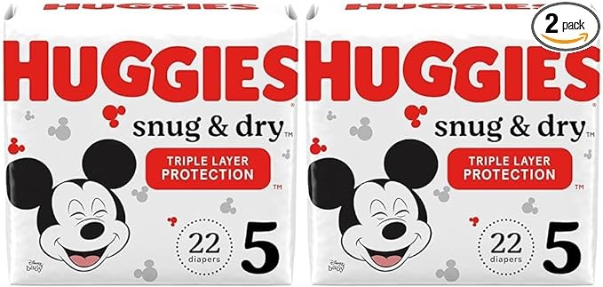 Huggies Snug & Dry Baby Diapers, Size 5 (27+ lbs), 22 Ct (Pack of 2)