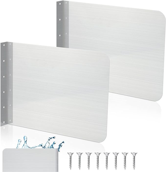 2 Pcs Stainless Steel Side Splash Guard for Sink, Wall Mount Guard with Screws, Commercial Restaurant Hand Sink and Compartment Prep Sink, Kitchen Sink Splash Protector Supply(17 x 12 Inch)