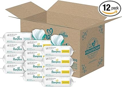 Pampers Sensitive Baby Wipes, Water Based, Hypoallergenic and Unscented, 8 Flip-Top Packs, 4 Refill Packs (1008 Wipes Total)