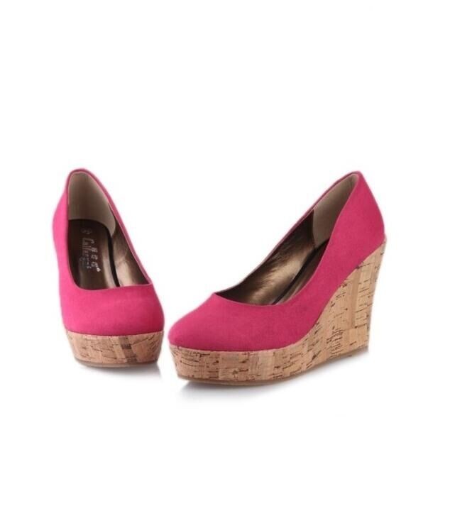 UK Womens Wedge Heel Round Toe Platform Party Pumps Court Dating Shoe