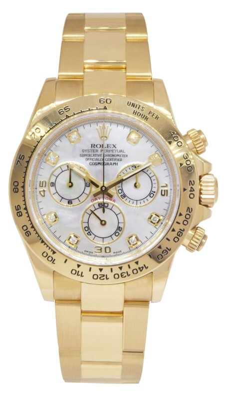 Rolex Daytona Chronograph 18k Yellow Gold MOP Diamond 40mm Watch BP '16 116508