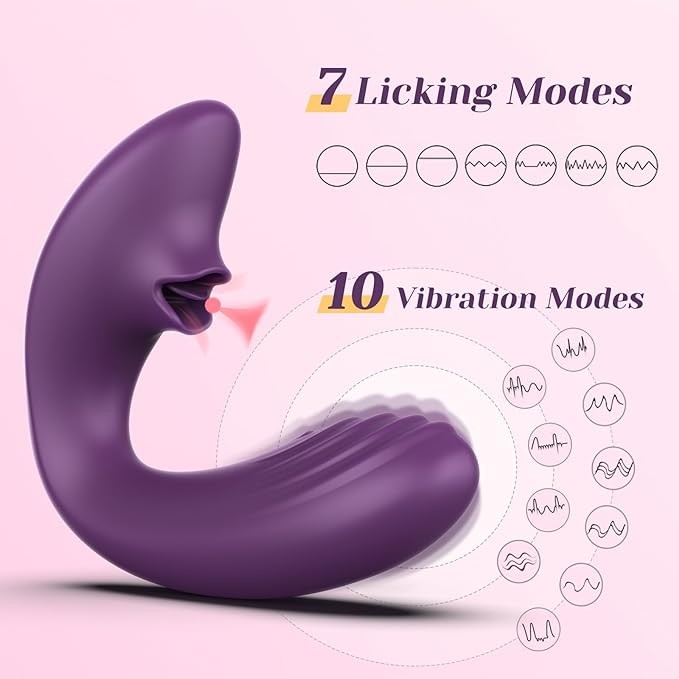 Tracy's Dog Clitoral Licking G Spot Vibrator, Tongue Adult Toys with Remote Control for Women Couple Play, Vibrating Sex Toy for Double Stimulation with 7 Licking & 10 Vibration Patterns, Purple