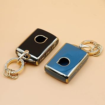 2 Pcs for Volvo Key Fob Cover XC90 XC60 S60 XC40 Keyless Full Covered Key Protector Shell TPU Fashion Golden Edge Key Case (V-(Black grey)-B)
