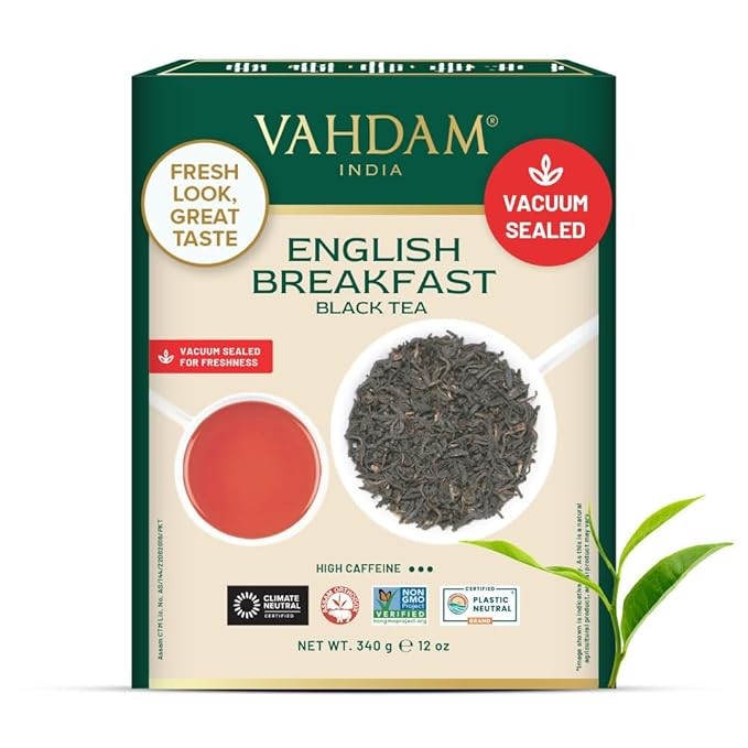 VAHDAM, Original English Breakfast Black Tea Leaves (340g/12oz) 170+ Cups | Non GMO, Gluten Free | Strong & Aromatic Loose Leaf Tea | Unblended Single Origin Tea | Vacuum Sealed Pack