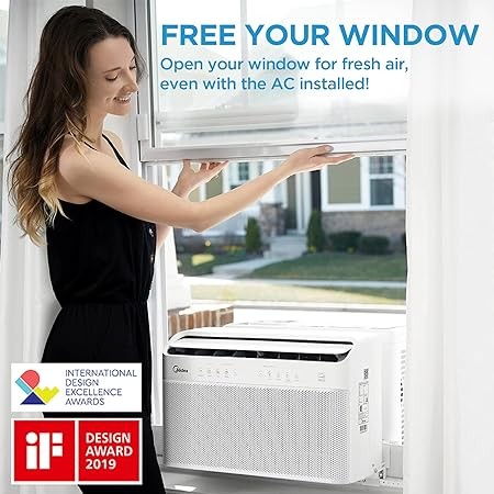 Midea 12,000 BTU U-Shaped Smart Inverter Air Conditioner–Cools up to 550 Sq. Ft., Ultra Quiet with Open Window Flexibility, Works with AlexaGoogle Assistant, 35% Energy Savings, Remote Control
