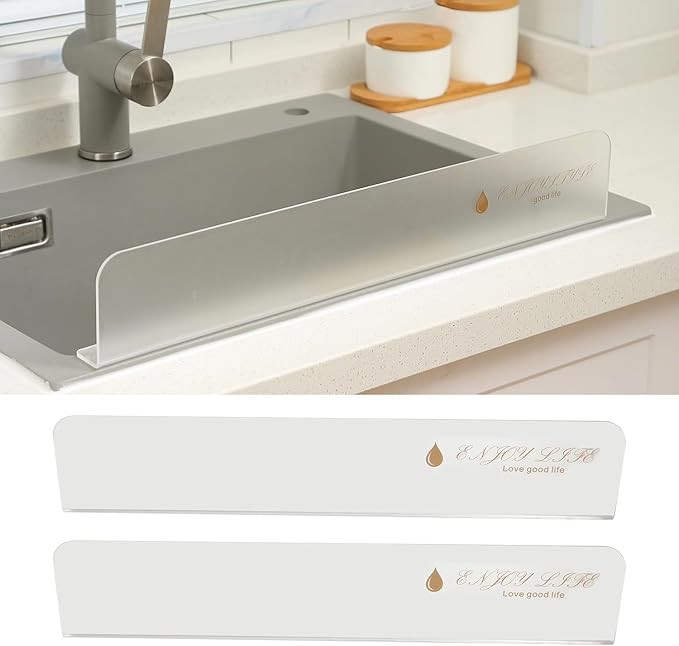 Sink Splash Guard, Suitable for Bathtub, Faucet, Sink Partition - Clear Acrylic (Frosted) Kitchen Countertop Island Divider | Backsplash No-Nail Adhesive Guard Plate (17.5x1.2x3.3in) (2Pack