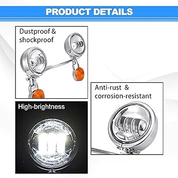 Motorcycle Passing Light Bar Turn Signals Fog Lights Set Chrome Steel for Harley Honda Suzuki Kawasaki Yamaha